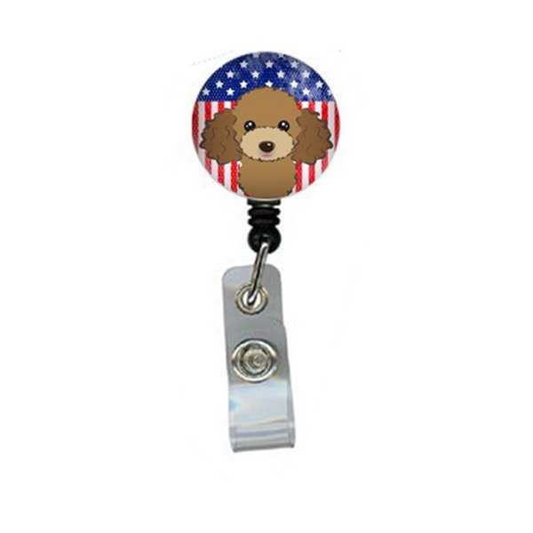 Carolines Treasures American Flag and Chocolate Brown Poodle Retractable Badge Reel BB2186BR